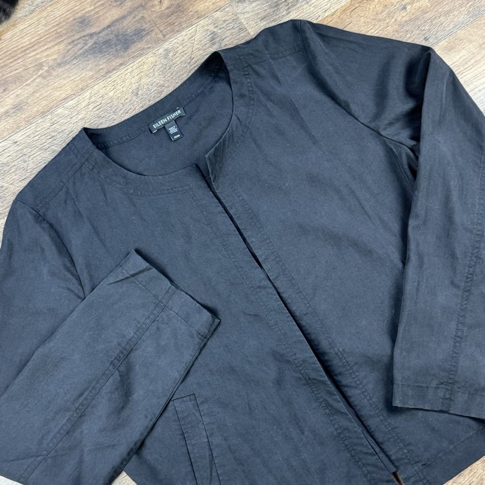 Eileen Fisher Jacket‎ Womens Medium Black Open  Business Blazer Jacket